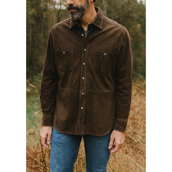 Robert Talbott Men's Brown Suede Leather Shacket Shirt Jacket Button Size Large - Picture 1 of 16